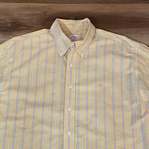 Brooks Brothers Button Down Shirt Mens XL Yellow Striped Non Iron Supima Cotton